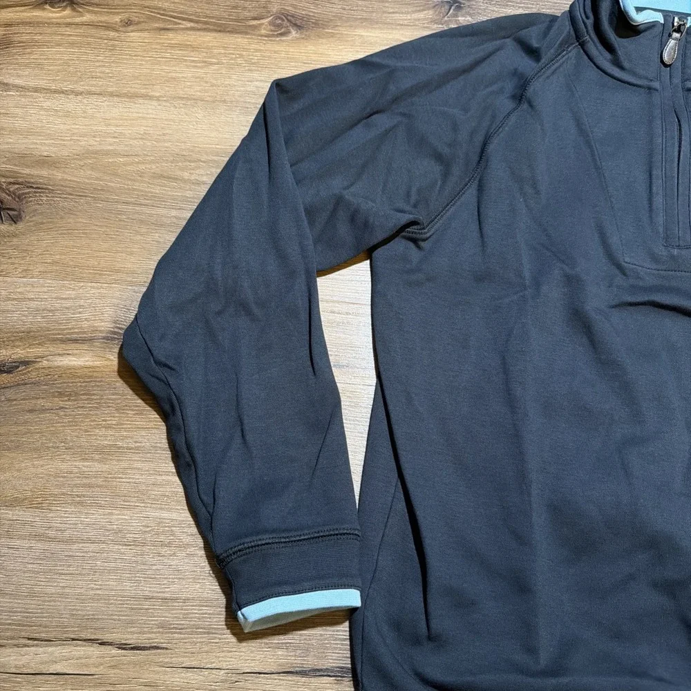 Paul Stuart Mens MEDIUM 1/4 Zip Sweater PimaCotton Pullover Mock Neck Black Blue